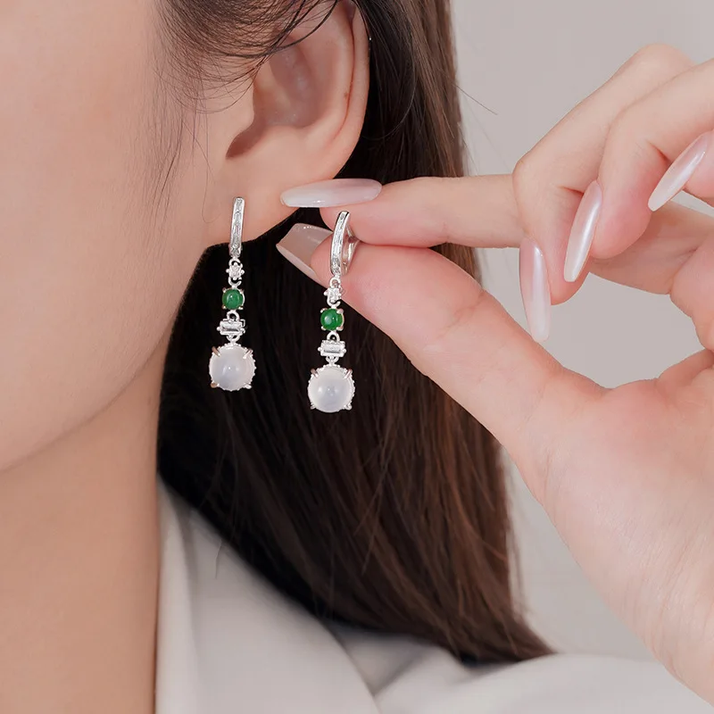 Natural chalcedony White Translucent Round earrings for women Light Luxury fresh Exquisite Earring Wedding Jewelry Gifts
