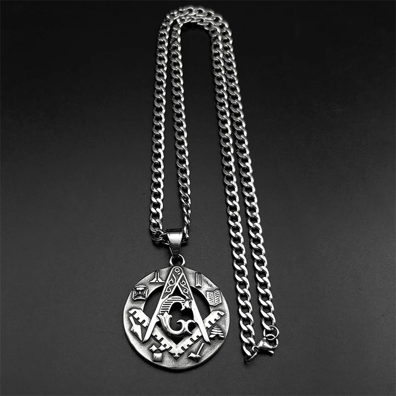 Vintage Masonic Freemason Symbol Pendant Necklaces for Men Stainless Steel Freemason Biker Male Chain Necklaces Jewelry Gifts