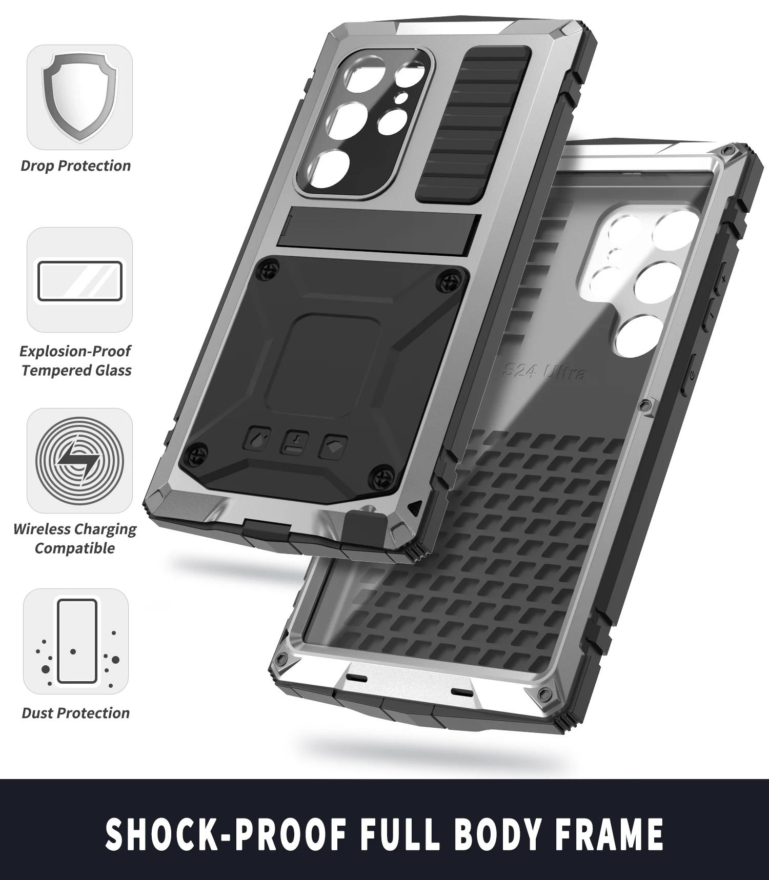 Camera+Screen Protective Glass Case for Samsung Galaxy S25 Ultra S24 S23 S22 Plus S21 FE Note 20 Heavy Metal Shock proof Cover