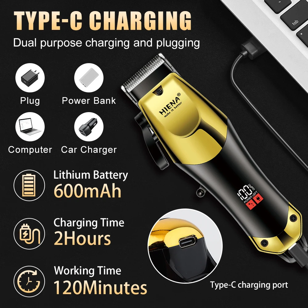 HIENA Gradient Color Hair Clippers Set Men Professional 5 Pieces Cordless Hair Trimmer For Man LED Digital Display Haircut Machine