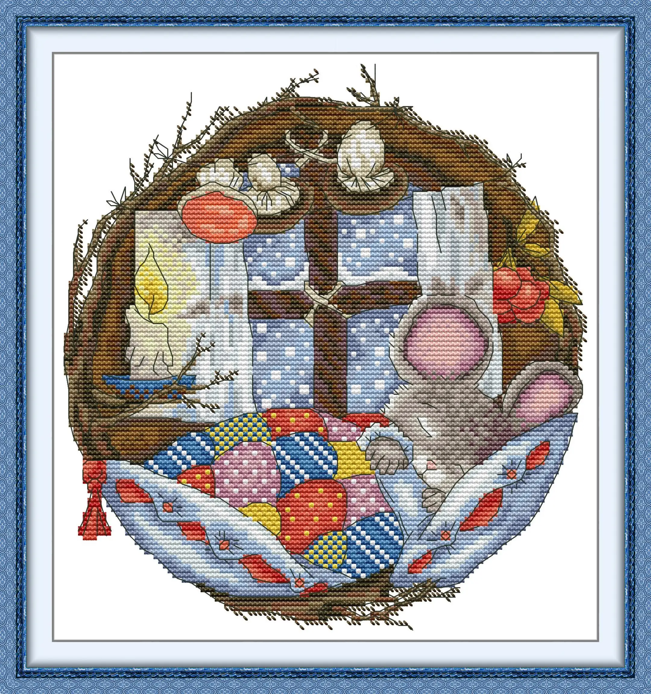 

Maydear Full Cross Stitch Kit, 11CT/14CT/16CT/9CT Aida Fabric,DMC Threads Sewing Pattern Embroidery Set-Hibernating Mouse