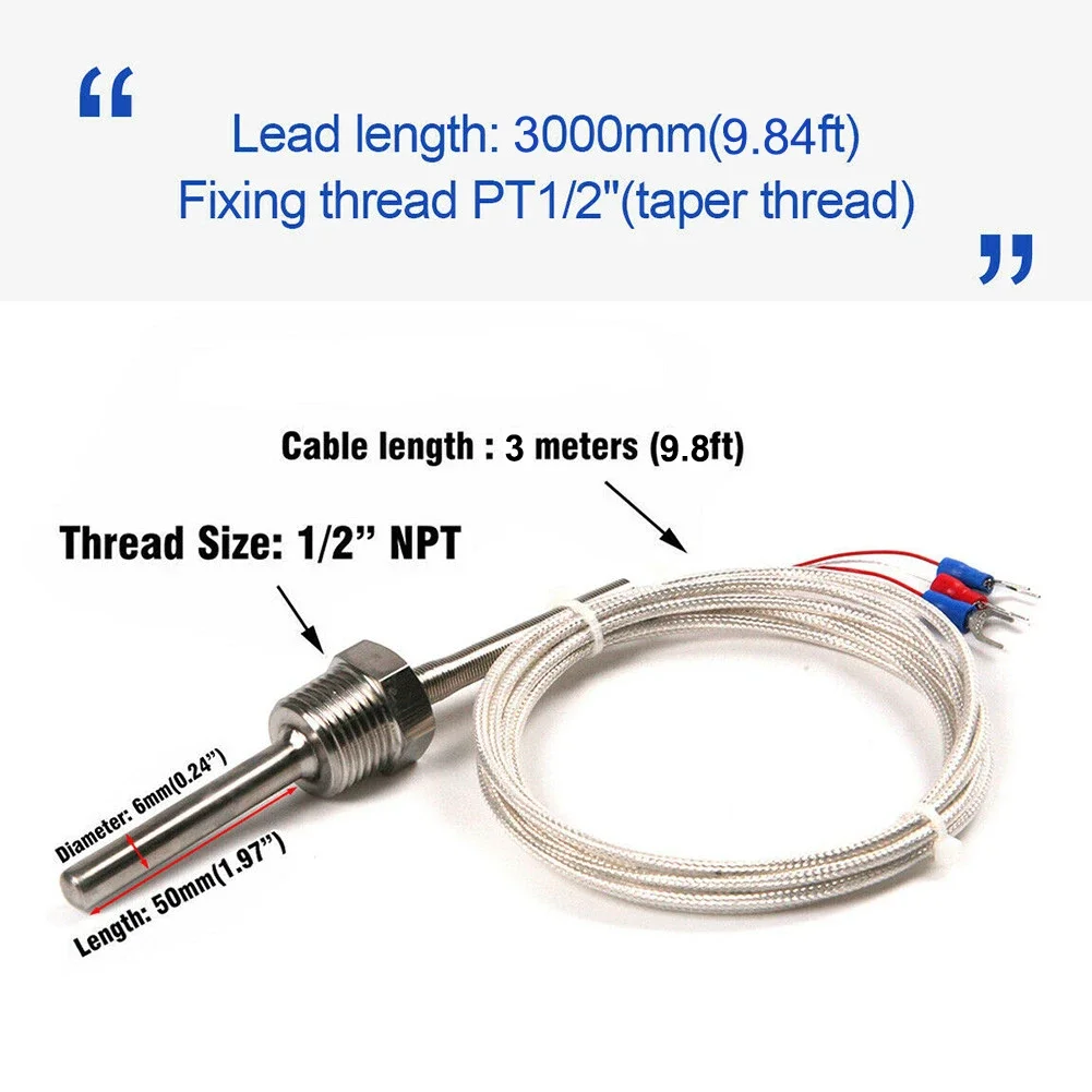 1pc RTD Pt100 Temperature Sensor Stainless Steel Probe 3 Wires 3 M Cable -50~200 ℃ Pt100 Waterproof Ohmic Probe Sensor