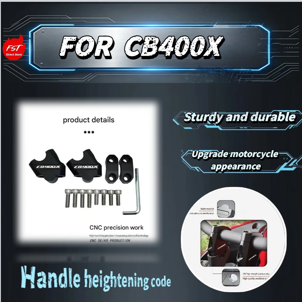 Pour CB 400X, collier de fixation de guidon bicolore noir et argent, pour réduire la fatigue du poignet et optimiser la posture de conduite longue distance
