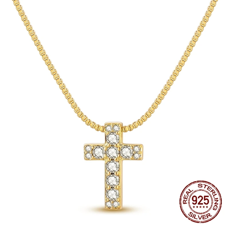 

Серебряное колье 925 пробы с крестом, инкрустированным фианитами, на изящной цепочке, минималистичное, для повседневной носки, подарок для женщин и девушек