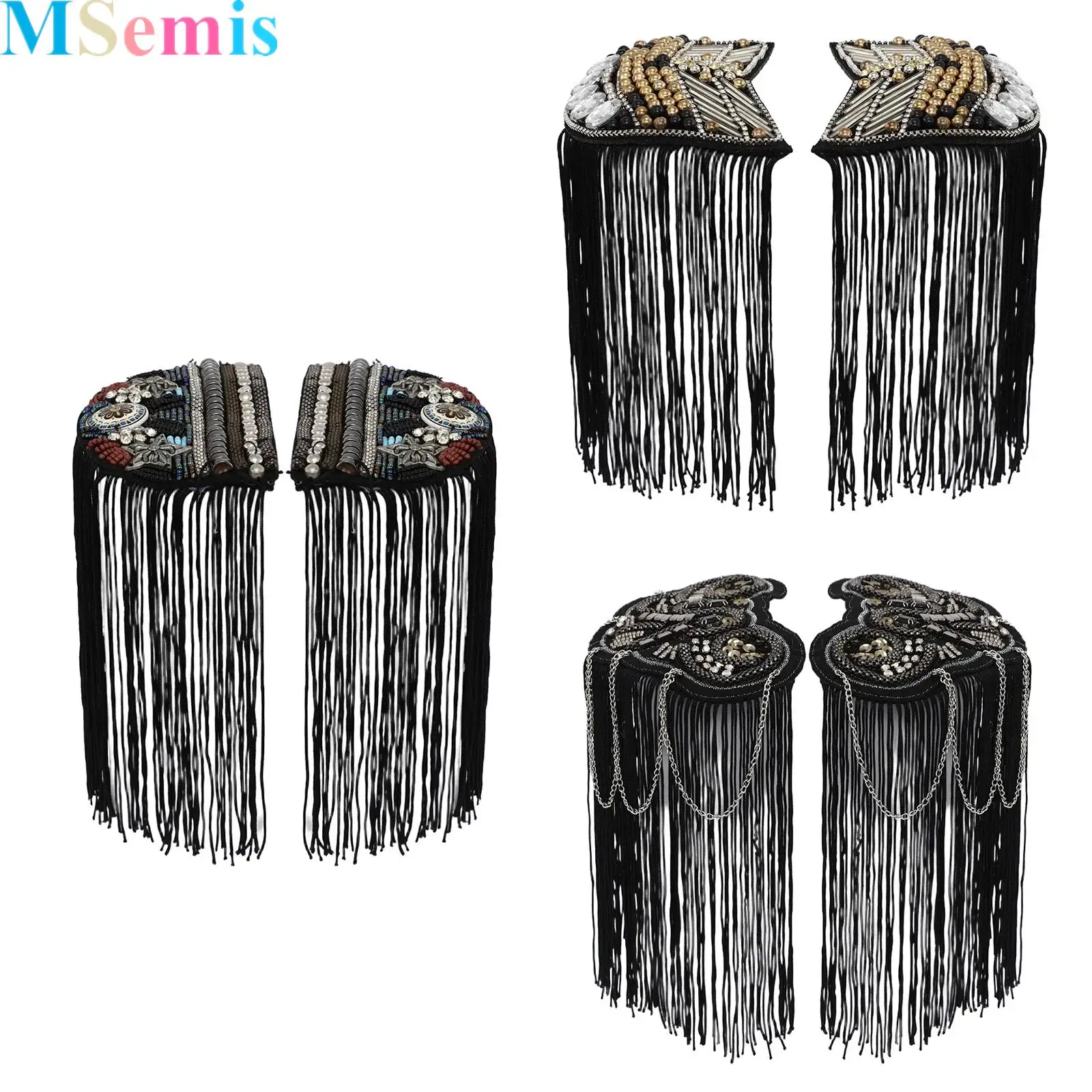 

2Pcs Rhinestones Beaded Shoulder Epaulet Badge Rhinestone Shoulder Brooch Pin Tassel Fringe Shoulder Epaulet for Women Men