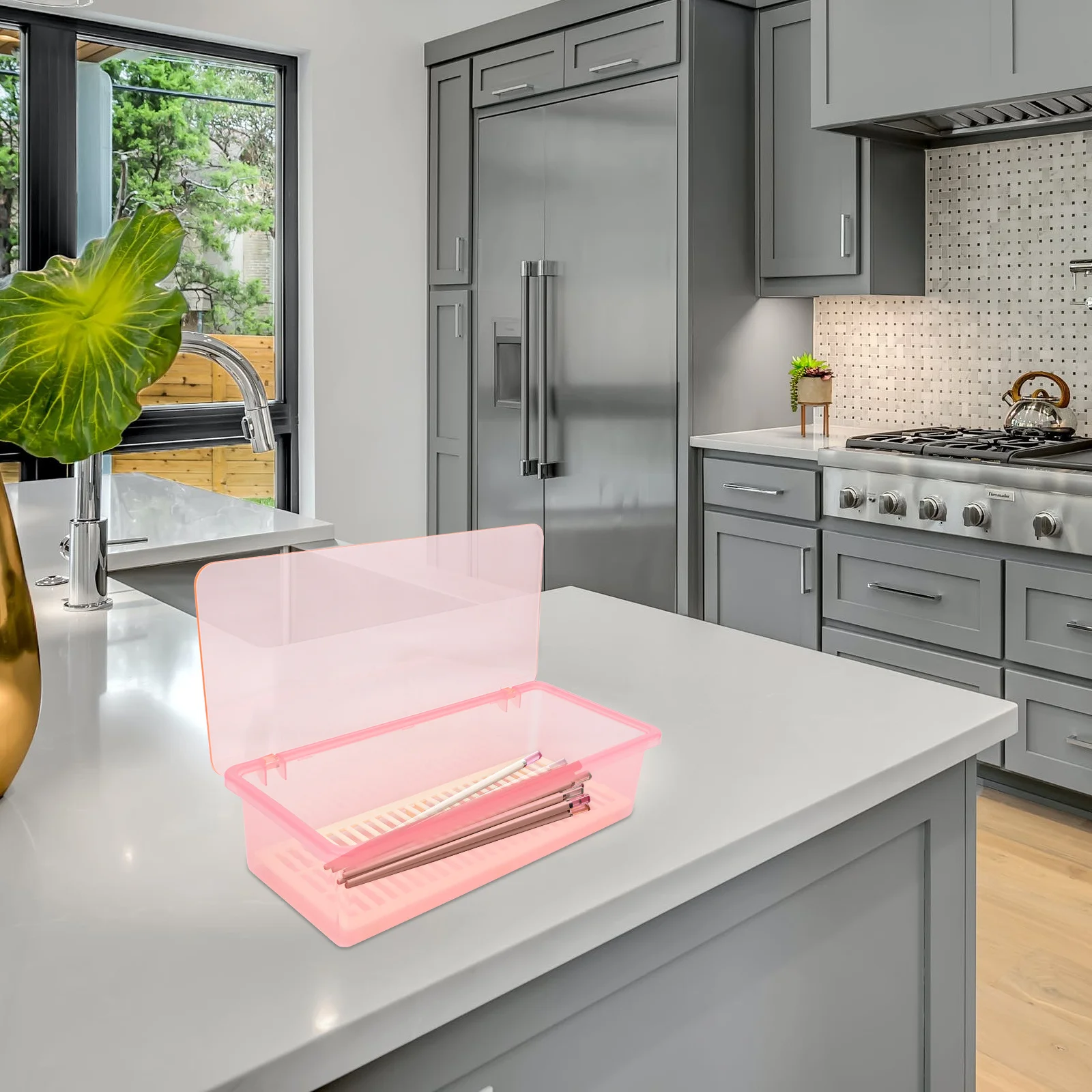 

1pc Cutlery Storage Box Plastic Transparent Chopstick Drainer With Lid Dustproof Waterproof Bacteria Resistant Kitchen Drawer