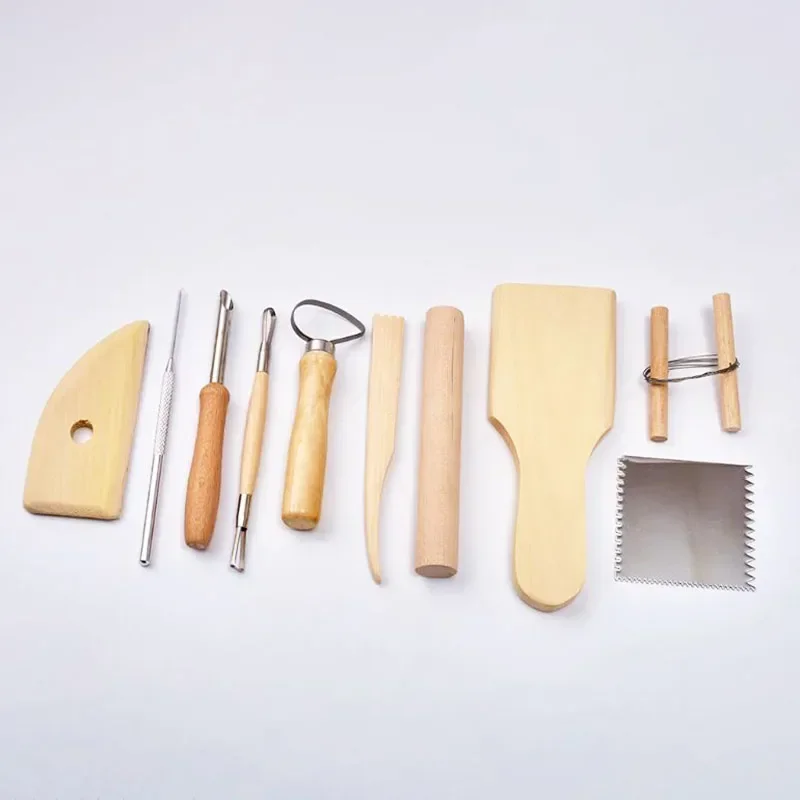 10pcs/set Sculpting Tool Pottery Tools Wood Handle Pottery Set Wax Carving Sculpt Smoothing Polymer Shapers Pottery Ceramic Tool