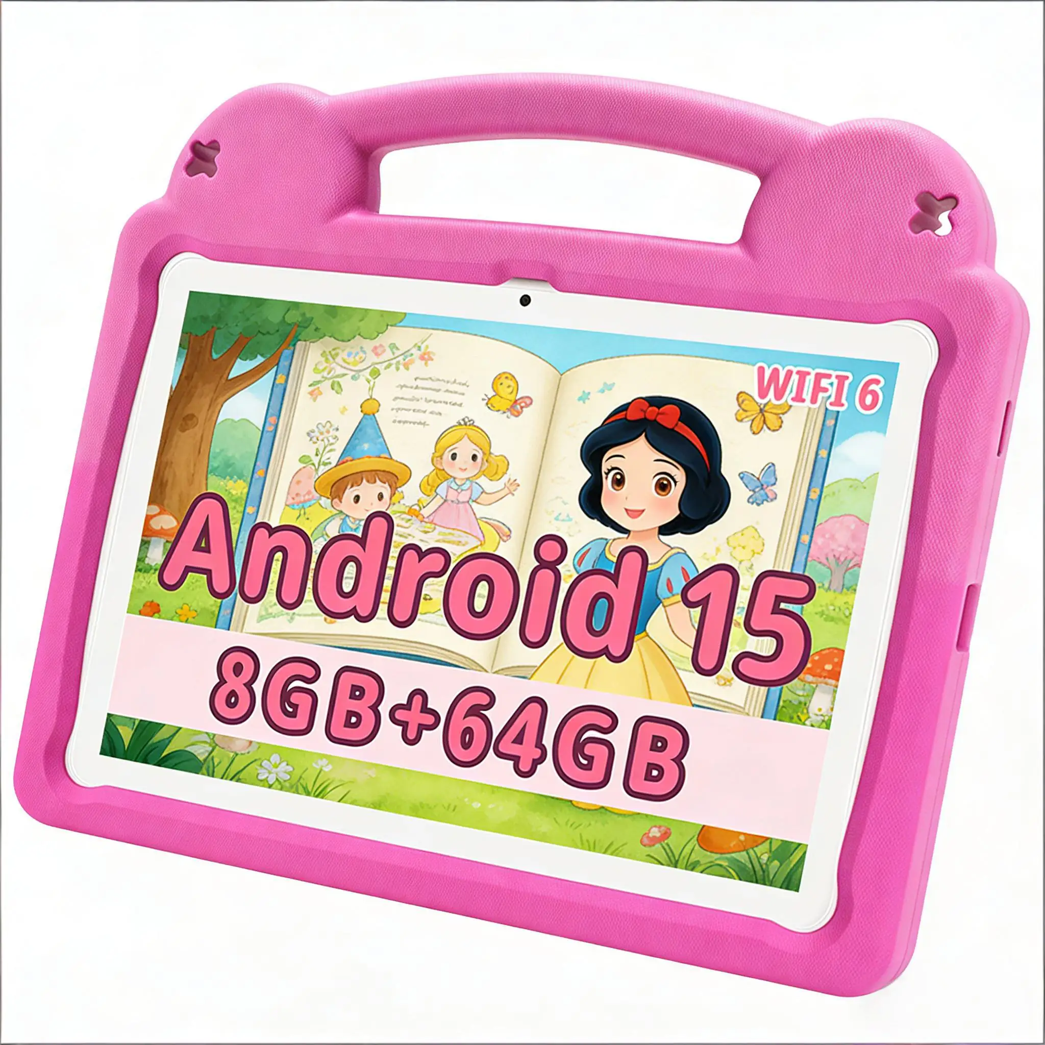 ANRY 10.1" Kids Tablet Android 15 8GB(4+4GB)+64GB, 5000mAh WiFi 6 Dual Camera Kid-Proof Case Google Play Gift for Kid Boy Girls