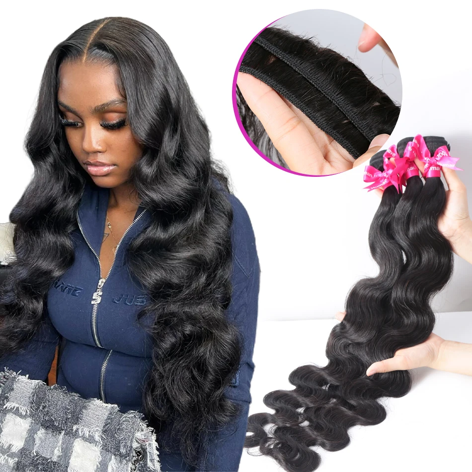 Brazilian Water Wave 30 32 inch Body Wave Raw Virgin Remy Doule Drawn Wholesale Natural Tissage Human Hair Weave Bundles