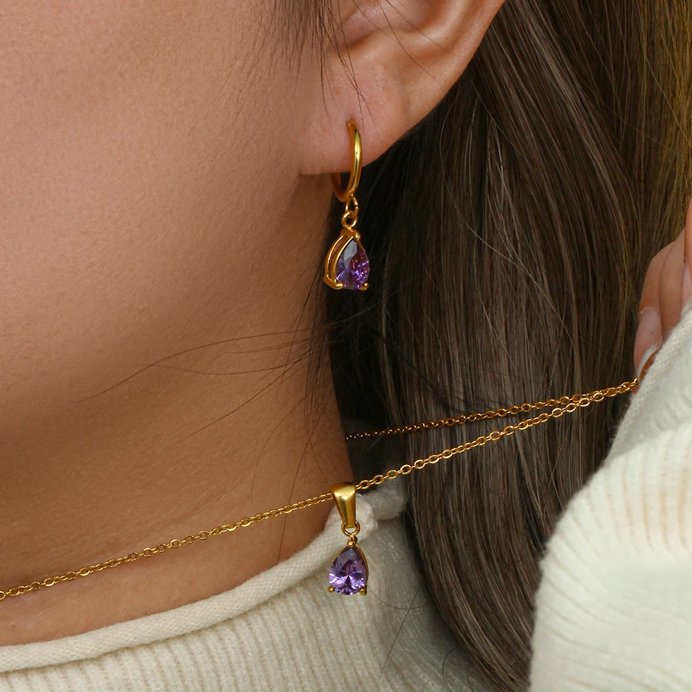 MamacitaSlay Luxury Colored Zircon Water Drop Earrings for Women Trendy 18K Gold Plated Hoop Pendientes Mujer Party Jewelry image 4