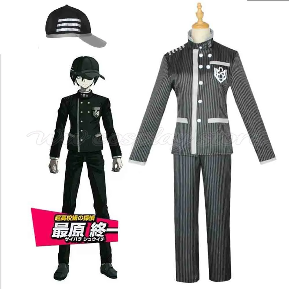 Anime Danganronpa V3 Cosplay-Kostüm, Saihara Shuichi Detektiv-Uniform mit Jacke und Hut, komplettes Halloween-Rollenspiel-Kostüm.