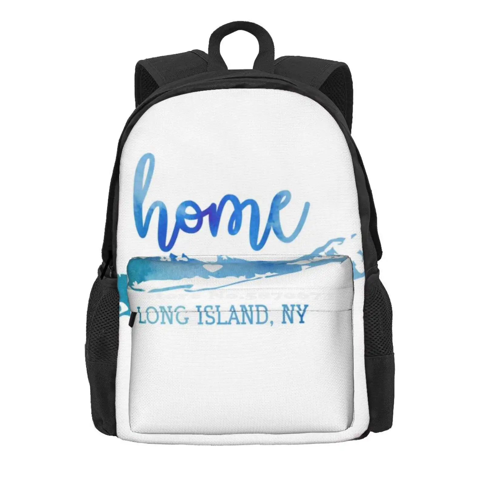 Long Island Home Hot Sale Schoolbag Backpack Fashion Bags Long Island Ny New York Suffolk Nassau Island Life Blue Watercolor