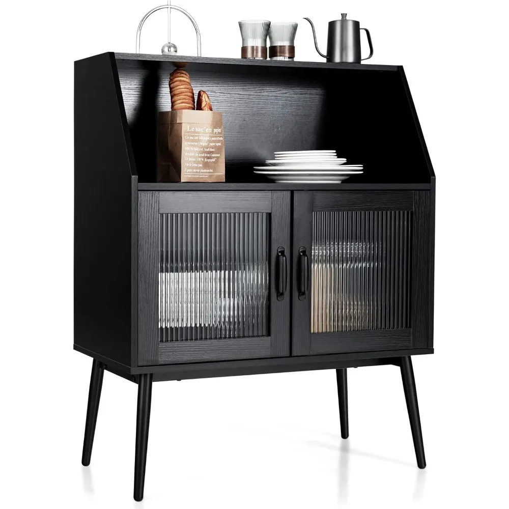 Armoire de rangement pour buffet, table console d'accent de cuisine avec étagère ouverte et porte en verre du Guatemala pour salle à manger et couloir