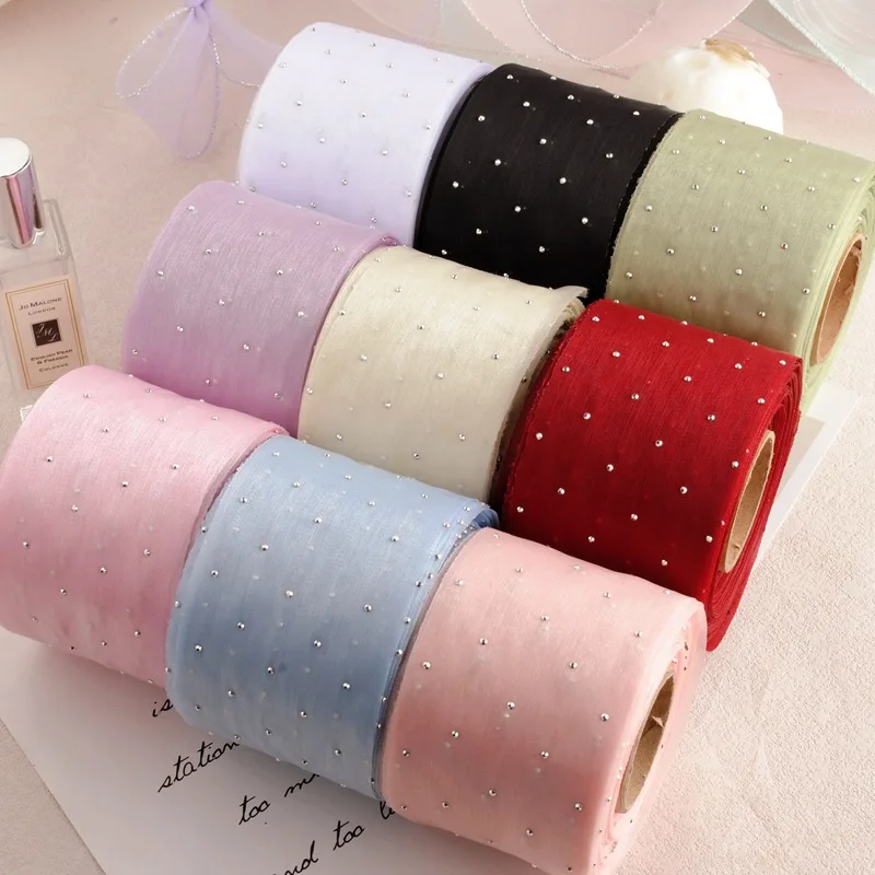 

6cm Glittering Rhinestone Satin Ribbon for DIY Bows, Shoe & Hat Decor - 20m Roll