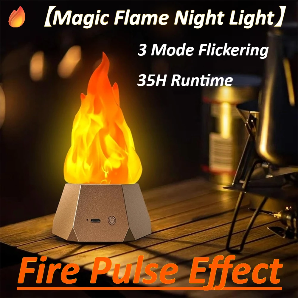 Fire Pulse-Magic Flame Night Light FlameTip USB Power 35H Indoor Light Torch Model - Party Atmosphere Home Decoration Accessory