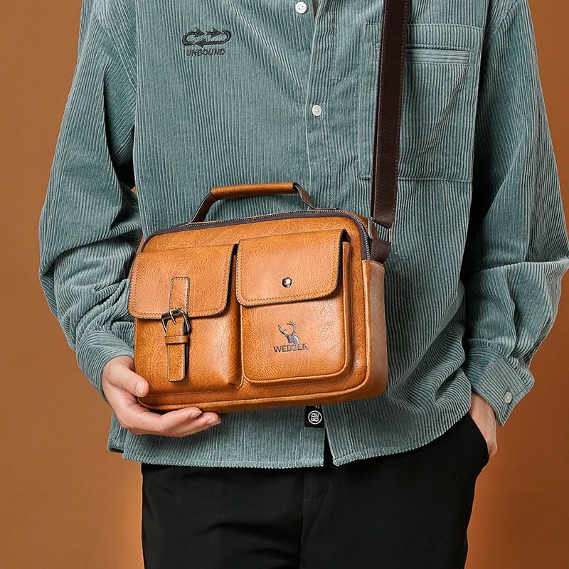 Fashion Men's Messenger Bag Vintage New Man Tote Bag PU Leather Satchel Shoulder Bag Male Crossbody Bags Designer Large Handbags