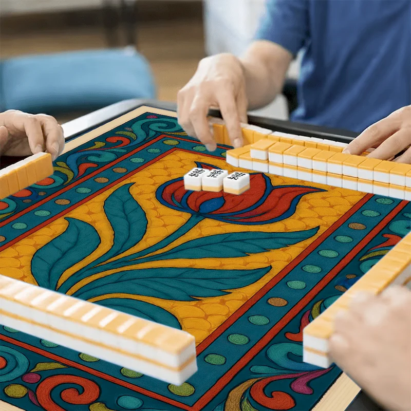 VIKAMA Folk Style Tulip Flowers Gorgeous Printing Mahjong Table Mat Anti Slip Noise Reduction Absorbent Mat Home Decoration