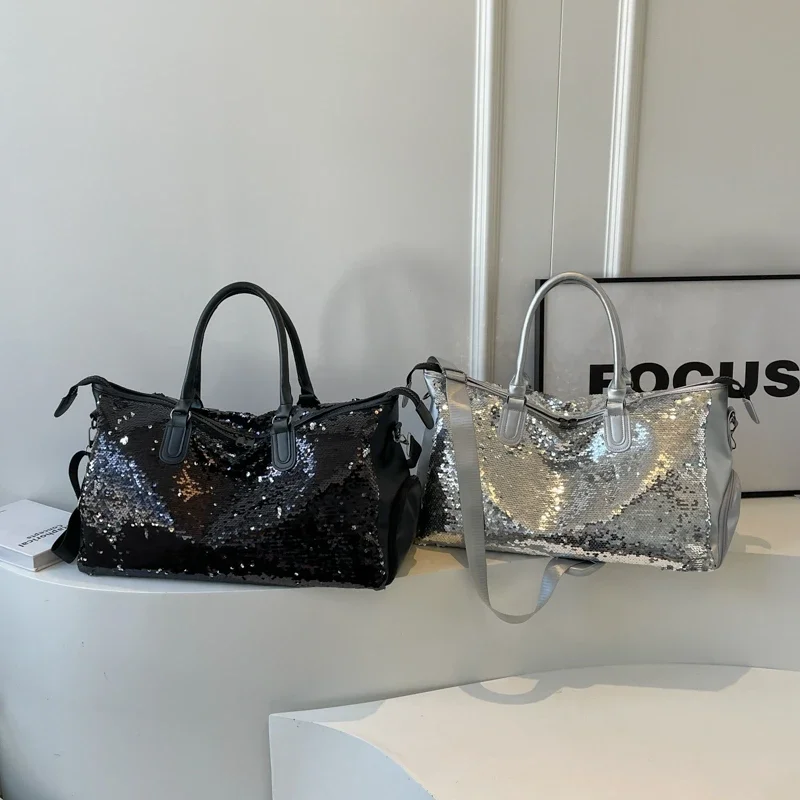 Super Cool Sparkling Sequins PU Travel Bags High Quality Large Capacity Shoulder and Crossbody Bags for Women 2024 Fashion New