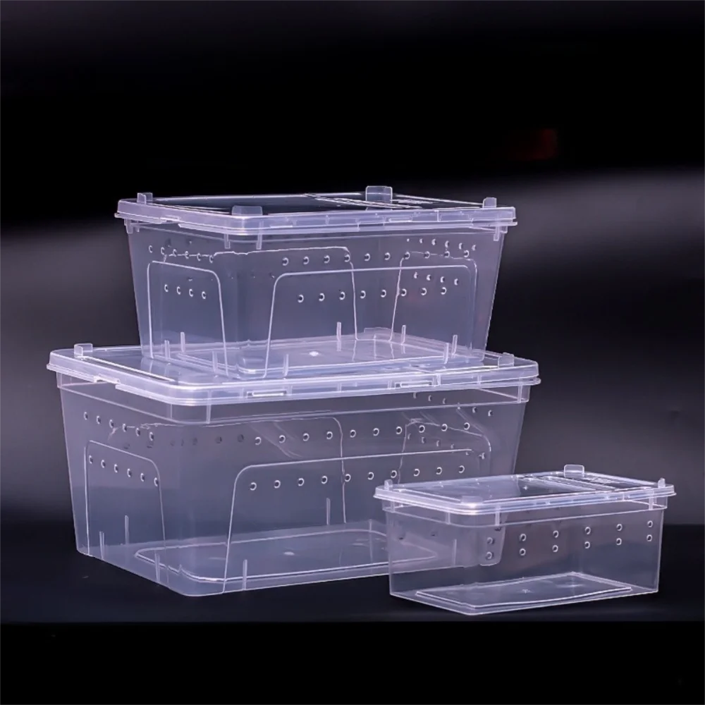 Transparent Reptile Breeding Box Stackable Ventilated Reptile Terrarium Escape-Proof Clear View Turtle Transport Container