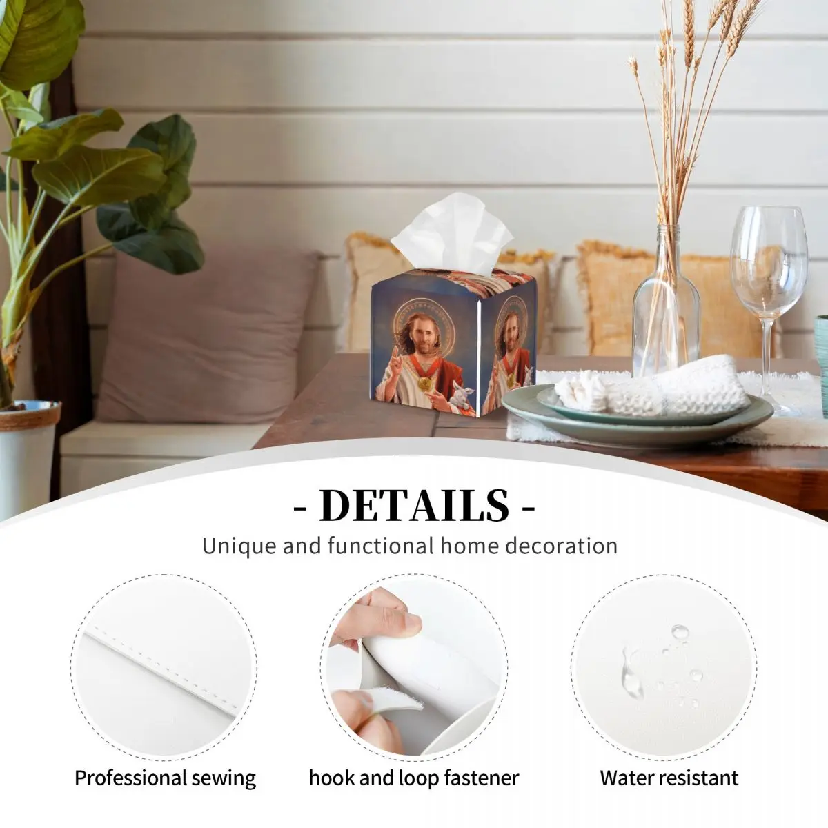Custom Saint Nicolas Cage Tissue Box Cover Square PU Leather Funny Meme Facial Tissues Holder for Car - view 3