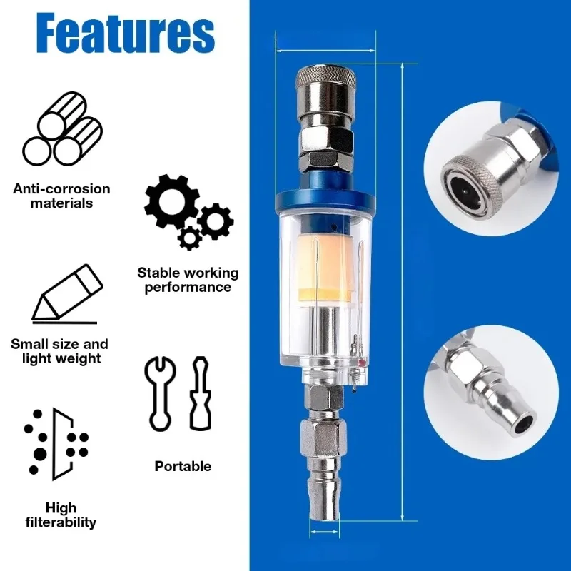 Air Oil Water Separator Filter Kit 1/4‘’ Thread With Moisture Trap Spray Gun Pressure Parts Air Compressor Tool JPN Interface