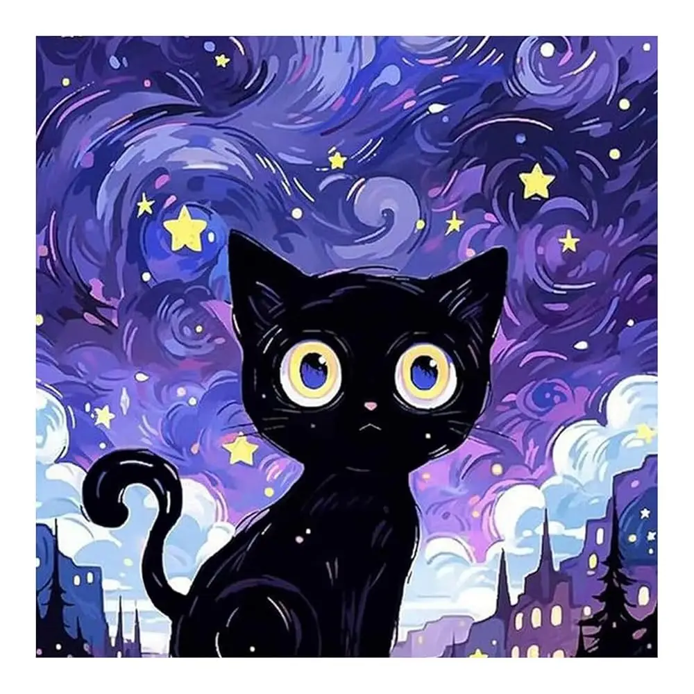 

Starry Sky Cat Diamond Painting Kits for Adults, Diamond Art Kits for Beginners, 5D Round Diamond Dots Gem Art Craft for Hom