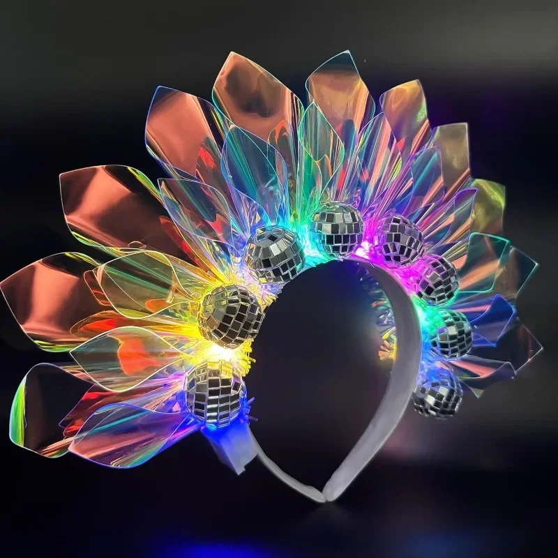 Kids Party Headband - Light Up Disco Ball Crown with Color Film - Halloween & Christmas Hair Accessories Children Aro luminoso