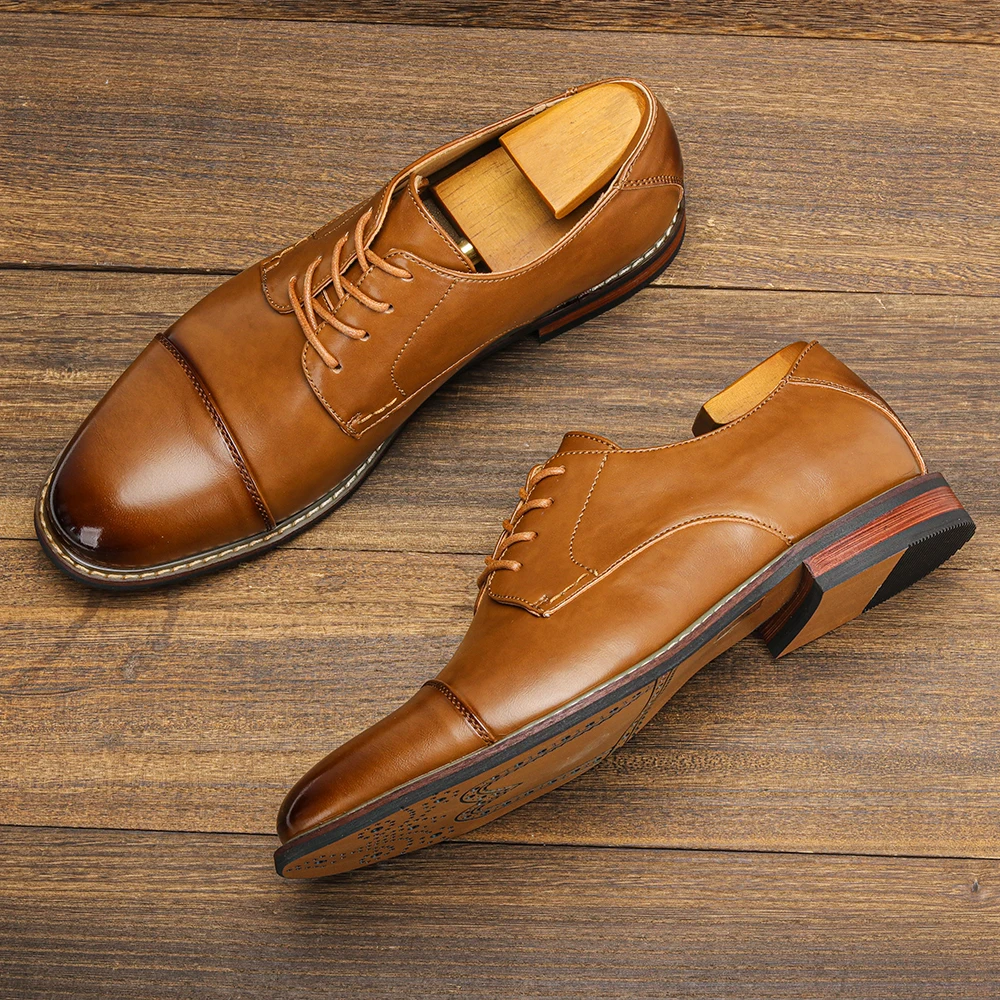 Men Oxford Formal Dress Leather Shoes Business Office Working Footwear Comfort Lace‑up Shoes For Gentleman Groom Wedding Party