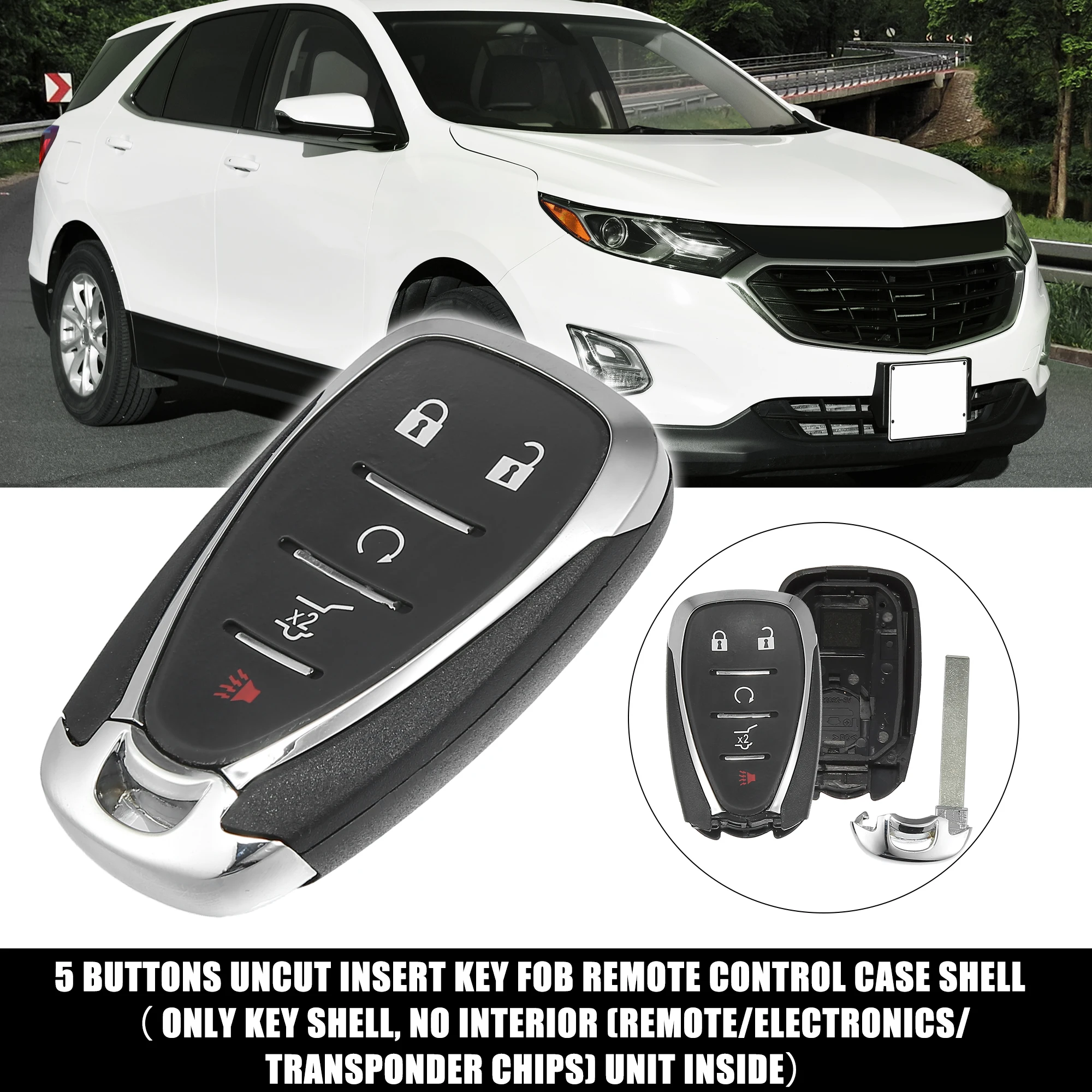 uxcell Car Remote Key Fob Case Shell 4 Key Buttons Cover Tools for Chevrolet Equinox Blazer Traverse 2018-2021 Accessories