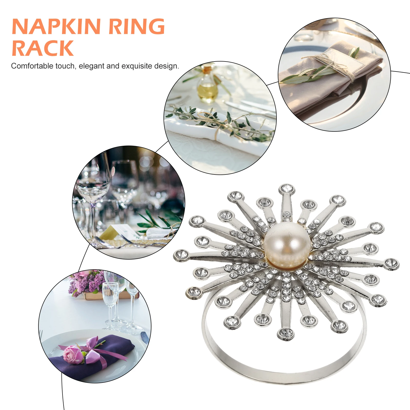 

6 Pcs Napkin Ring Pearl Buckle Sunflower Shape Holder Banquet Table Supplies Sturdy Electroplating Graceful Design