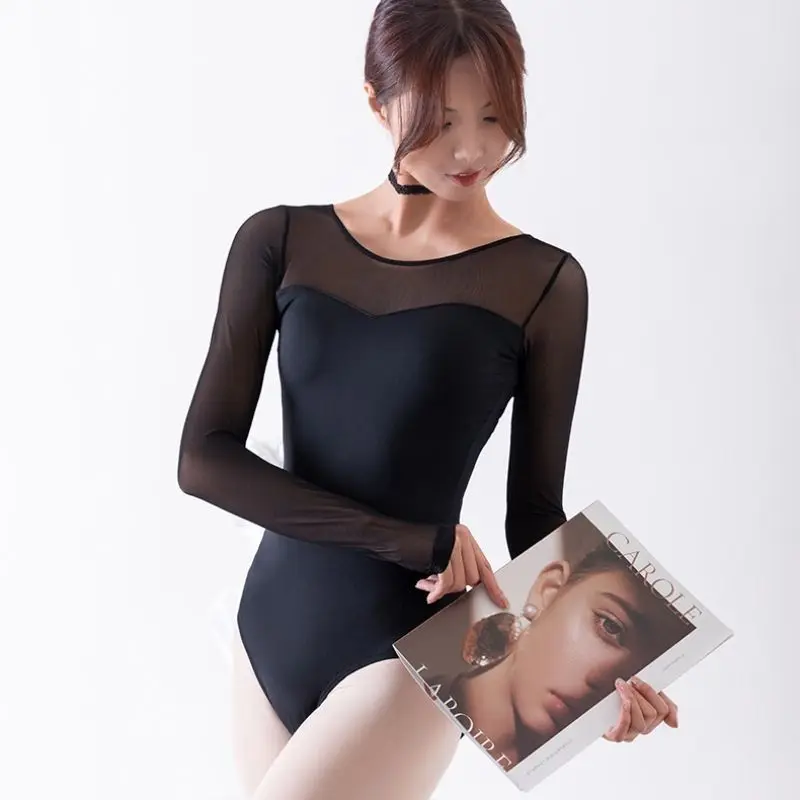 

National standard practice dress for women, long-sleeved, conservative black slimming mesh lace