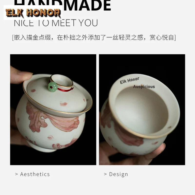 Gold Drawing Pure Hand-painted Red Fish Algae Travel Tea Set Kit Japanese 1 Pot 1 Cup Tea Maker Organizer Portable PU Handbag view 4