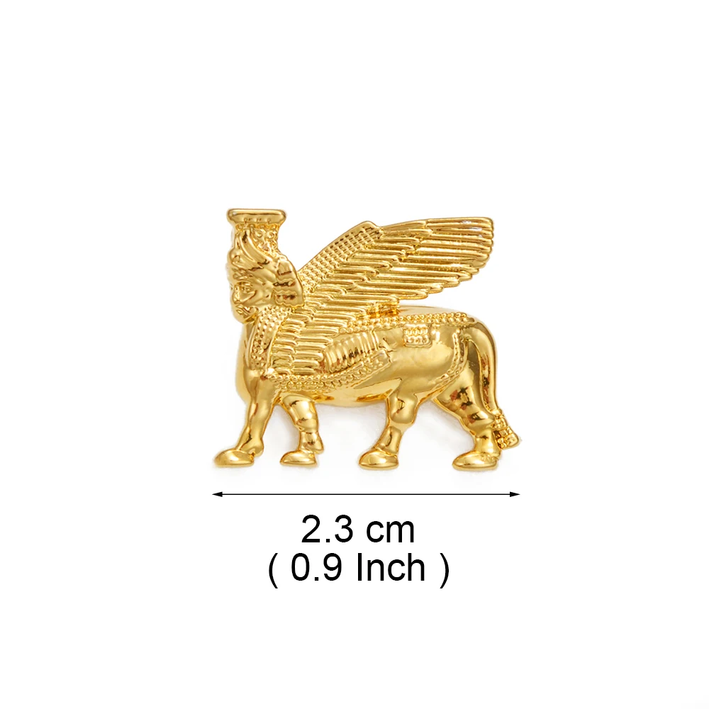 Anniyo 2.3CM Ashur Lama,Lamma Brooch Winged Lamassu is an Assyrian Protective Deity Jewelry Gold and Silver Plated #346606