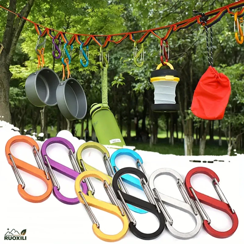 

8pcs Colorful S Type Aluminum Alloy Carabiner With Lock Hook for Outdoor Camping Hiking Fishing Traveling Backpacks