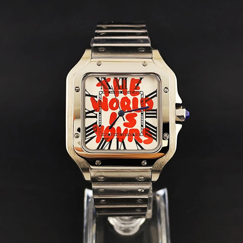 

NH35 Watch the world is your Watch Квадратные часы Мужские часы из нержавеющей стали Складная пряжка Квадратный корпус Часы с механизмом NH35
