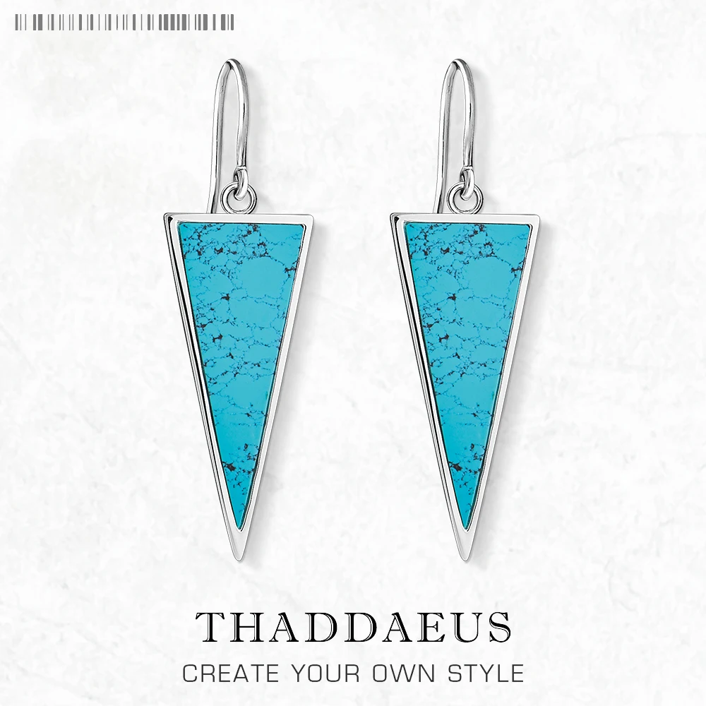 

Triangle Turquoise Drop Earrings New Europe Style Fine Jewelry For Women Classic Gift In 925 Sterling Silver