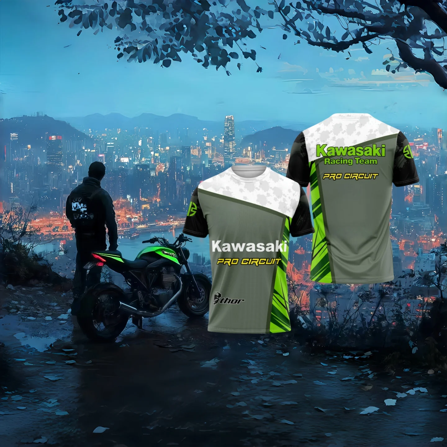 

Summer Men's T-shirt Kawasaki Motorcycle T-Shirt Kawasaki T-Shirt Riding T Shirt Sunscreen Fast Drying Sweat Absorbing T-shirt