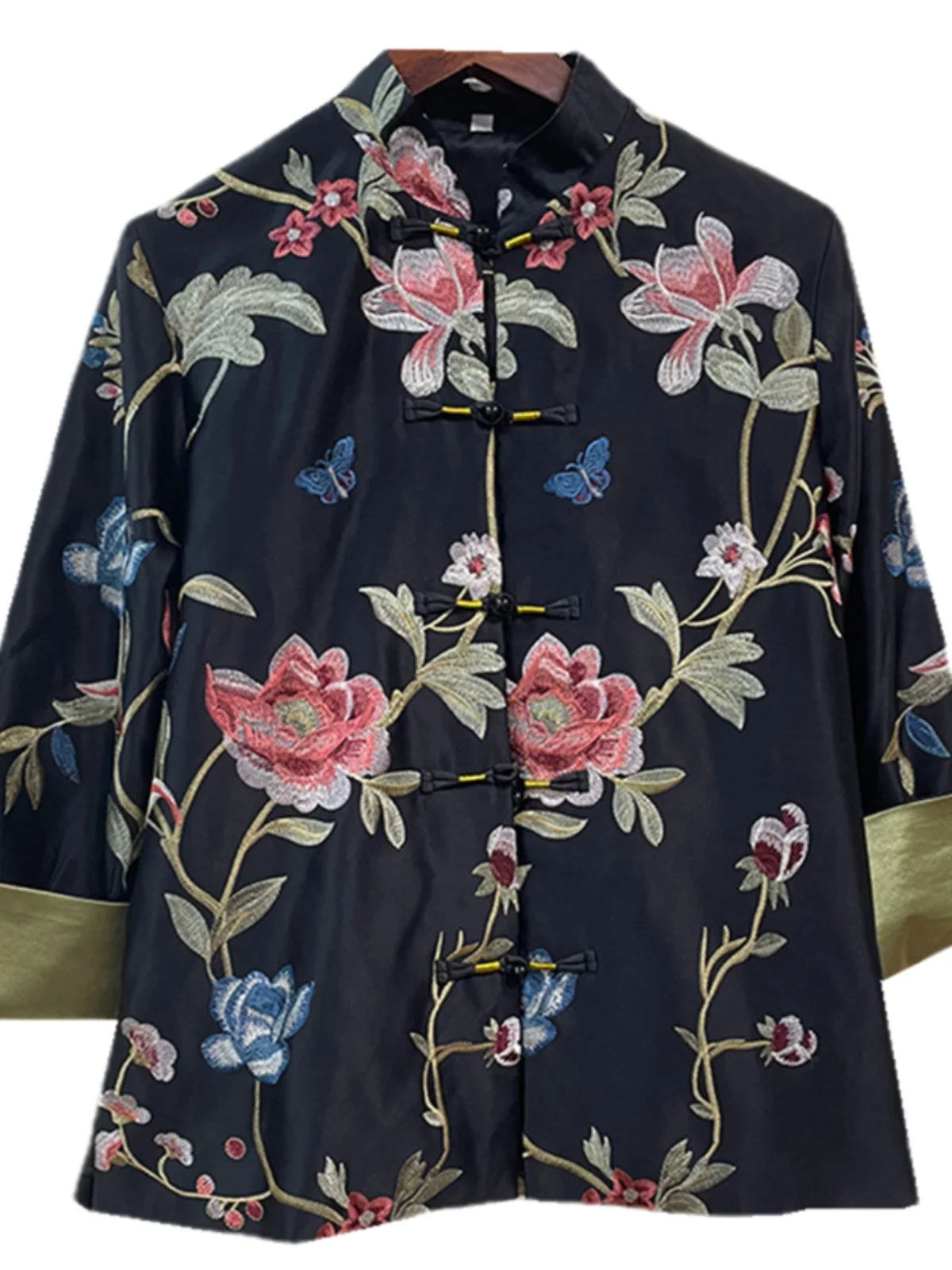 

Женская модная куртка-ципао с длинными рукавами, вышивкой и принтом в китайском стиле, на пуговицах спереди, прямого кроя