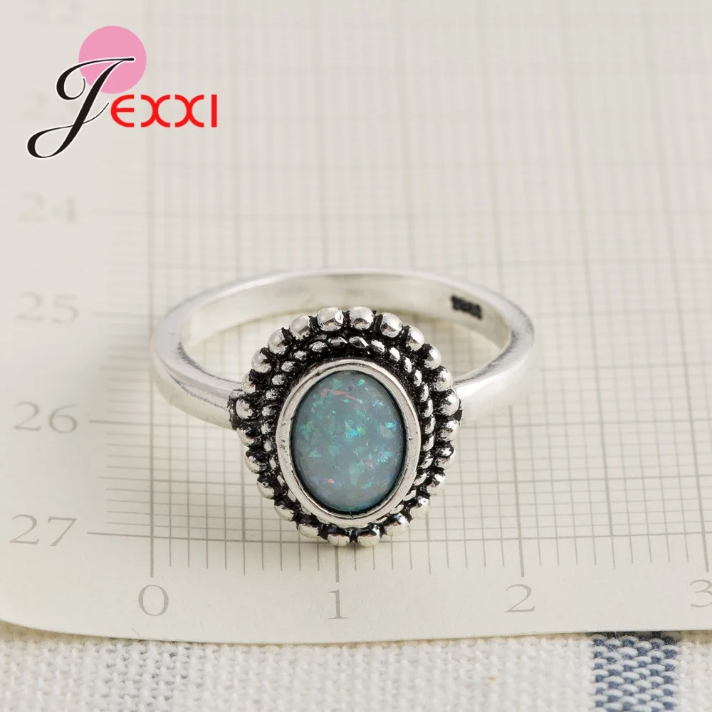 Mystical Rainbow Opal Stones Real 925 Sterling Silver  Party Engagement Rings For Women Female Original Old Fashion Anillos