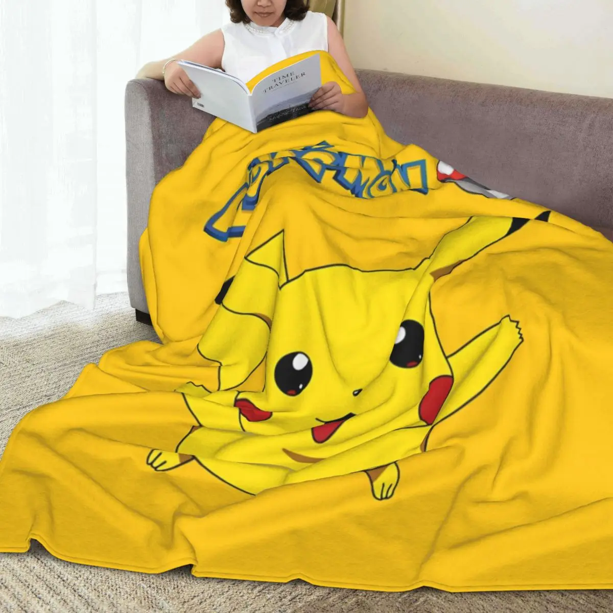 Soft Warm Blanket Airplane Travel Pikachu Cartoon Throw Blanket Flannel Bedspread For Bedroom Print Sofa Bed Cover