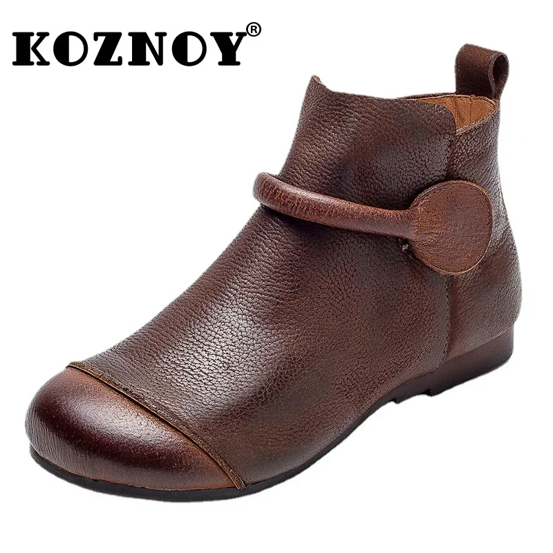 

Koznoy 1.5cm British Natural Genuine Leather Flats Boots Moccasins Women Platform Wedge Ankle Booties Spring Autumn ZIP Shoes