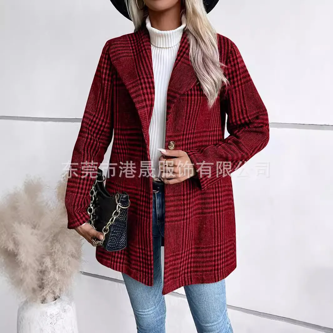 

Европейские и американские осенне-зимние новые модные женские повседневные модные простые шерстяные пальто с отложным воротником и длинными рукавами