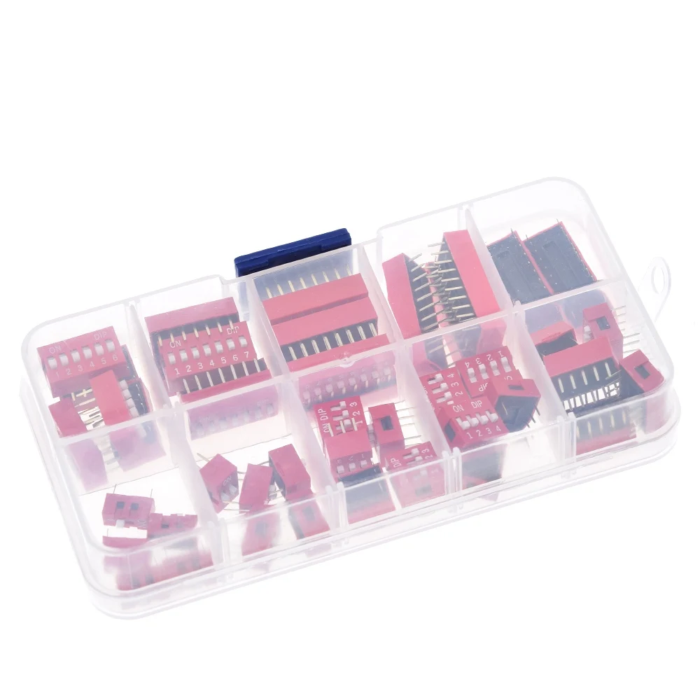 Imagem -04 - Dip Switch Kit na Caixa 10 Vias 2.54 mm Interruptor de Alternância Vermelho Interruptores Snap Kit Misto Cada Conjunto Combinação de Peças 45 Peças