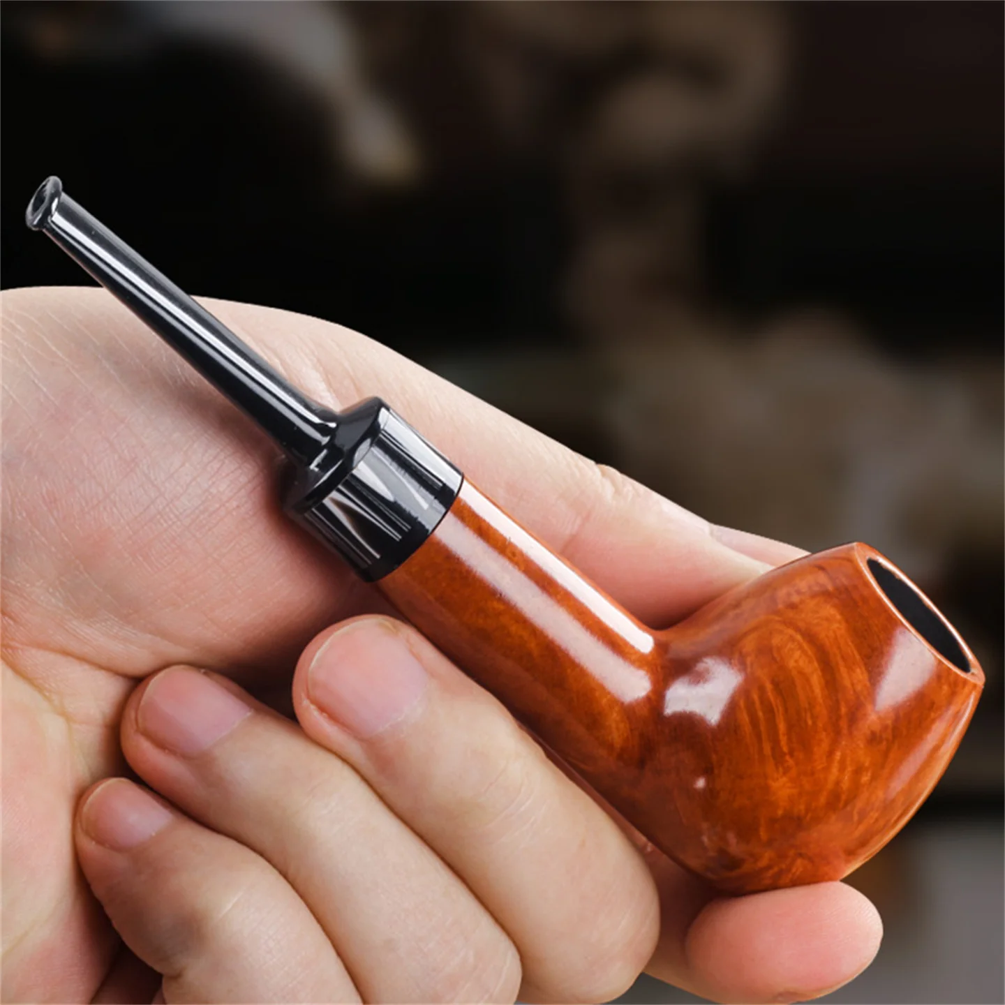 

3mm Filter Flue Briar Wood Pipe For Cut Tobacco Retro Gentleman Bent Type Handle Handmade Smoking Pipe Gift With Accessory