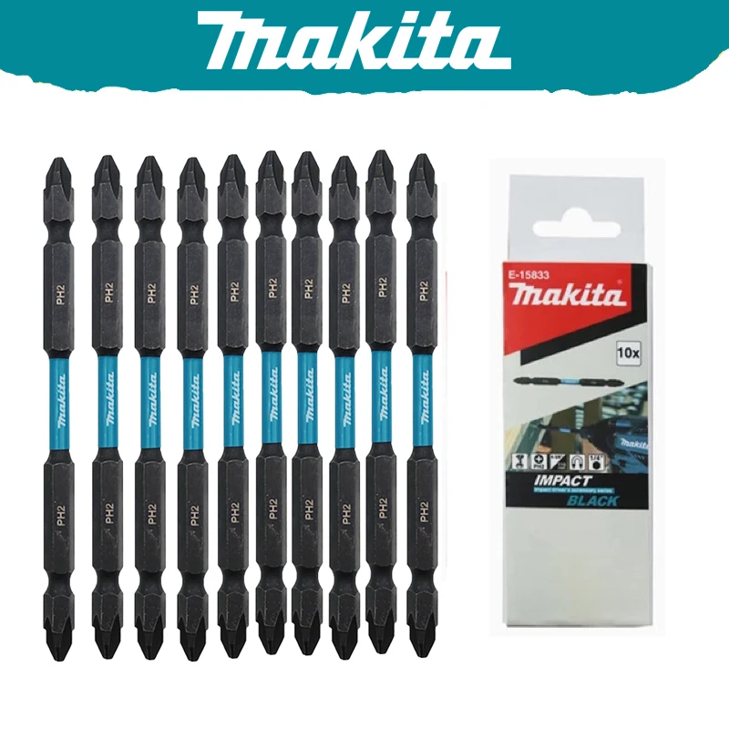 

Makita E-15833 Impact Black Double-Ended Screwdriver Bit Set PH2-110mm 10-Pieces Sturdy Durable Tools Accessories