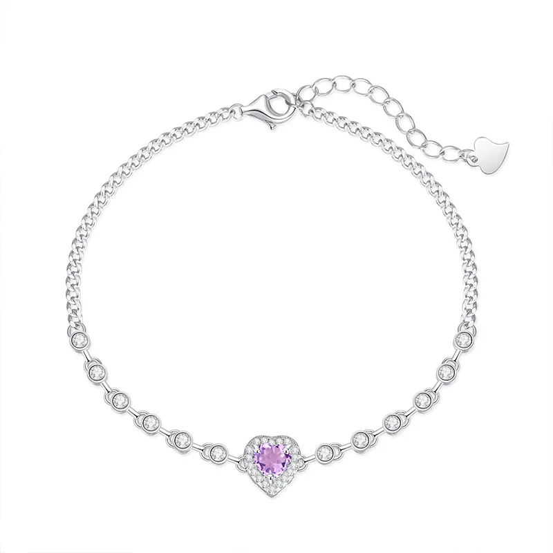 

Genuine Peridot Amethyst Garnet Citrine Topaz Ahthentic 925 Sterling Silver Bracelet for Women Heart Shape Jewelry Gift 15+3cm