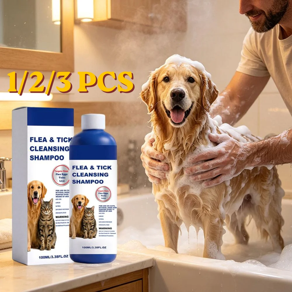 100ml Pet Flea Tick Cleansing Shampoo 1/2/3 PCS Gentle Anti Flea Tick Lice Pet Bathing Cleaning Shampoo Pet Supply