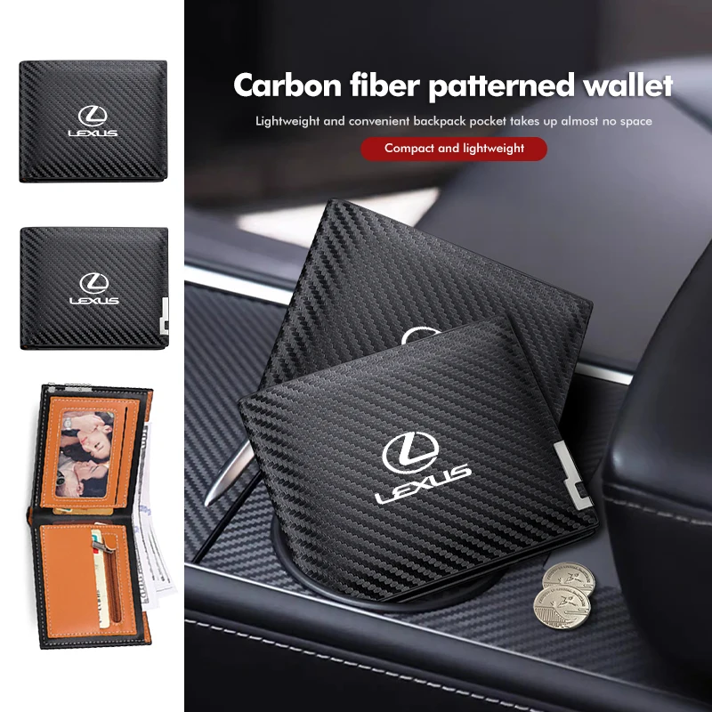 Carbon Fiber Wallet Leather Business Coin Card Holder Purse For Lexus GX470 LS400 LX470 LX570 RC350 UX250h ES350 RX450h