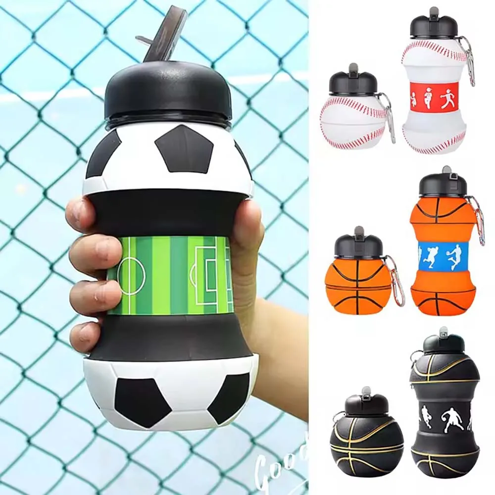 Foldable Football/basketball Silicone Water Bottle, Children/student Outdoor Sports Water Bottle. Supports Mass Customization