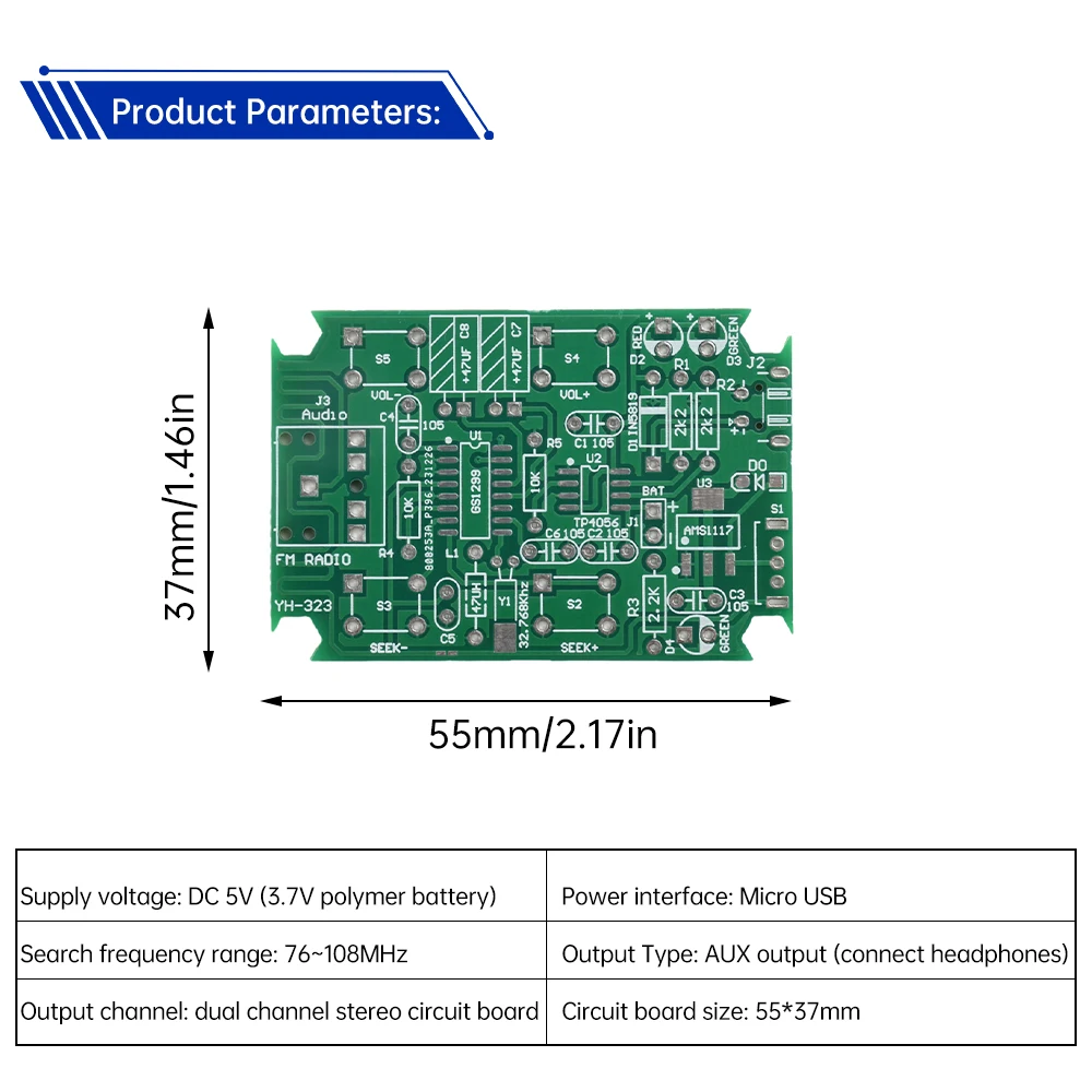 FM Radio DIY Kit 87-108MHZ Adjustable Frequency Dual Channel Stereo Digital Radio Soldering Practice Kit